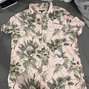 Express Men's Tropical Print Shirt - Pink and Green